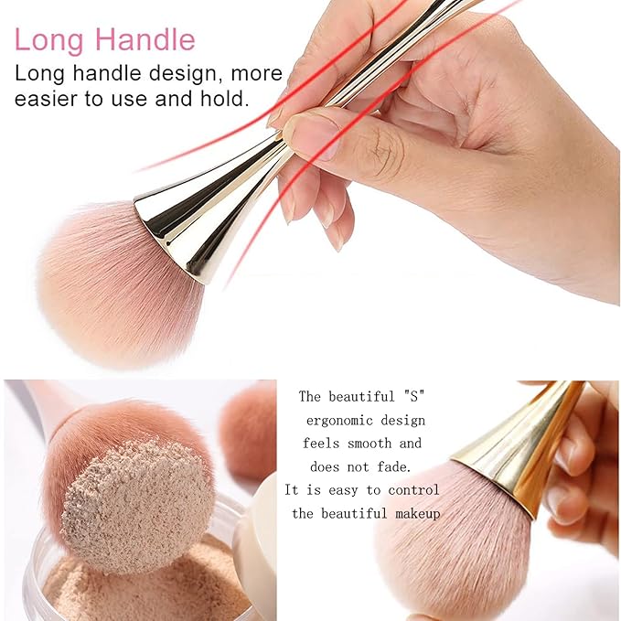 2Pcs Nail Dust Brush Acrylic Brush Cleaner Nail Brushes for Cleaning Dust Dip Powder Brush Large Makeup Brush Blush Brush Nail Clean Up Brush Manicure Brush Nail Art Tools (Gold+Black)