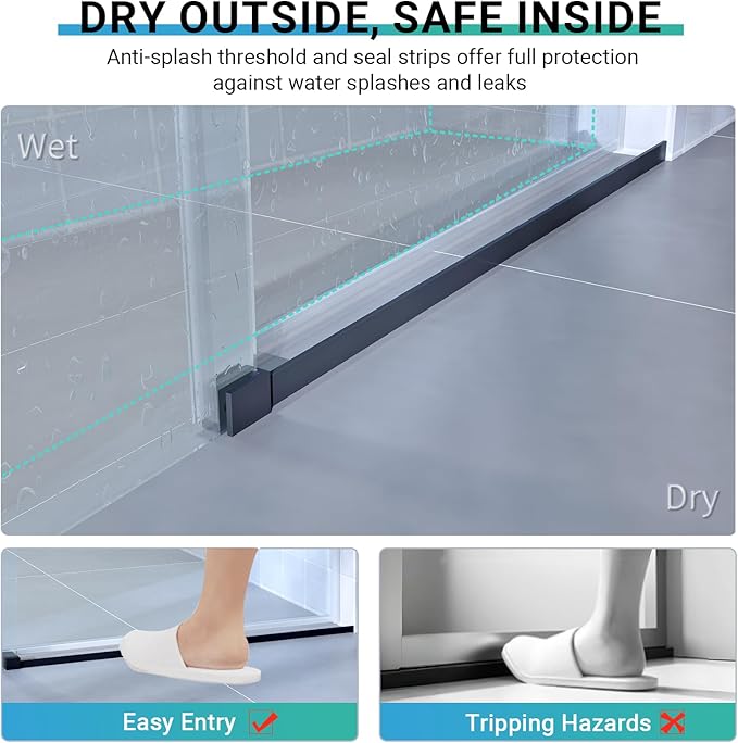 Abruzzo 76" Tall Frameless Single Sliding Shower Door - Adjustable 56" to 60" Width, 1/4" (6mm) Tempered Glass with Safety Film, Matte Black Finish for Walk-in Showers, Space Saving Design