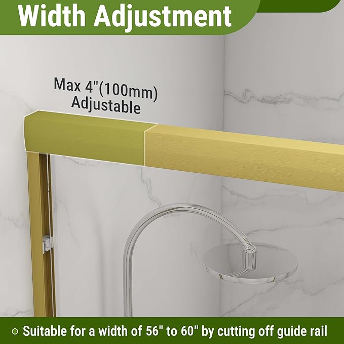 Tub Shower Door 56-60" W x 60" H,Brushed Gold Bathtub Door with 1/4"(6mm) Tempered Glass,Bathtub Shower Door Easy to Clean