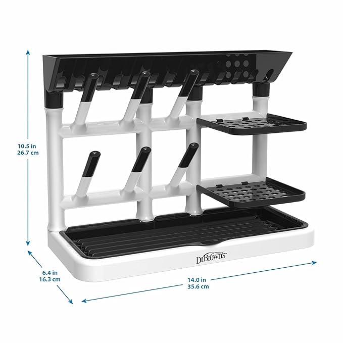 Dr. Brown's Drying Tower, Stand-Up Drying Rack, Countertop Baby Bottle Drying with Organized Storage for Baby Essentials, Space Saving Vertical Rack, Gray