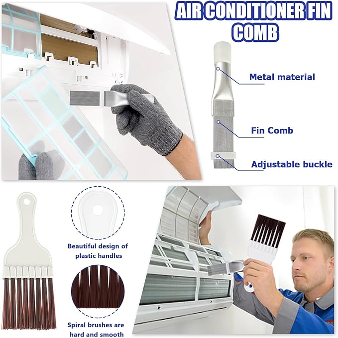 BOJACK Air Conditioner Condenser Fin Cleaning Brush Kit, Fridge Coil Cleaning Brush Supplies, Evaporator Radiator Fin Repair & Fridge Cleaning Tool, Stainless Steel HVAC Coil Cleaner for AC(Pack of 3)