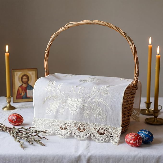 Easter Orthodox Pascha Basket Cover Table Decoration Religious Gift 28" Traditional Easter Basket Towel Embroidered Ukrainian XB Cloth Communion Prosphora Greek Christian Altar