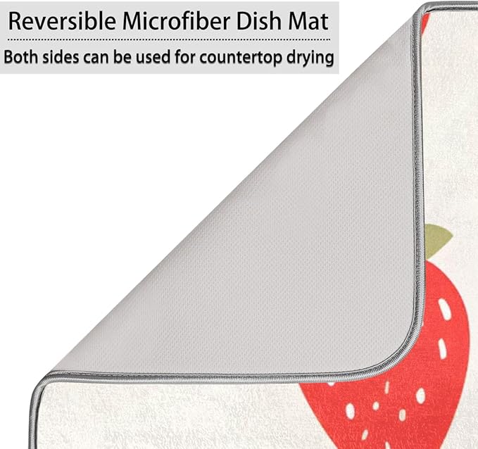 Dish Drying Mat for Kitchen Absorbent Drying Mat Reversible Dish Drying Pad Dish Drying Mats for Kitchen Counter Utensils Pots Water Cup Pink Strawberry