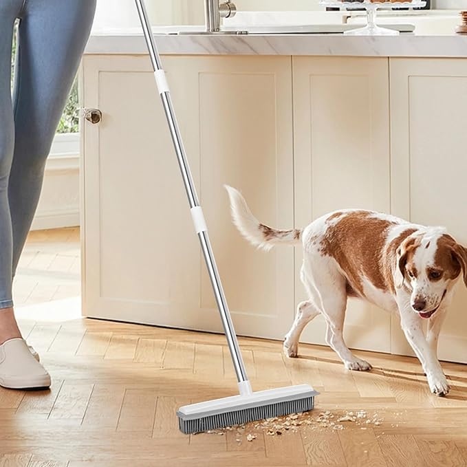 VEVOR Pet Hair Removal Broom, 58.46 in Adjustable Long Handle, Rubber Broom with Built in Squeegee Reusable Dog Cat Hair Remover, for Couch Furniture Hardwood Floor Tile