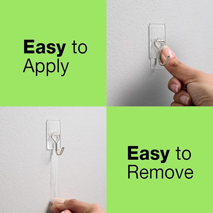 FrogTape reMOVEables Damage Free Adhesive Hook - Removable & Reusable Medium Wire Wall Hooks for Hanging - No Nails- Includes 36 Hooks & 48 Adhesive Strips, Holds up to 2 lbs, Clear (Pack of 36)