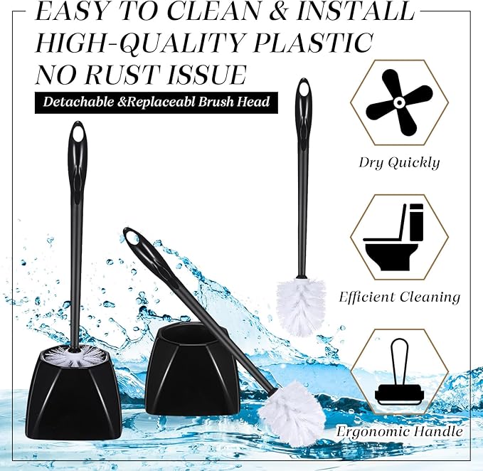 15 Sets Toilet Holder and Brush Set 16.14 Inch Toilet Bowl Cleaner Brush with Caddy Bathroom Scrub Plastic Scrubber with Long Handle for Bathroom Cleaning, Easy to Assemble (Black)
