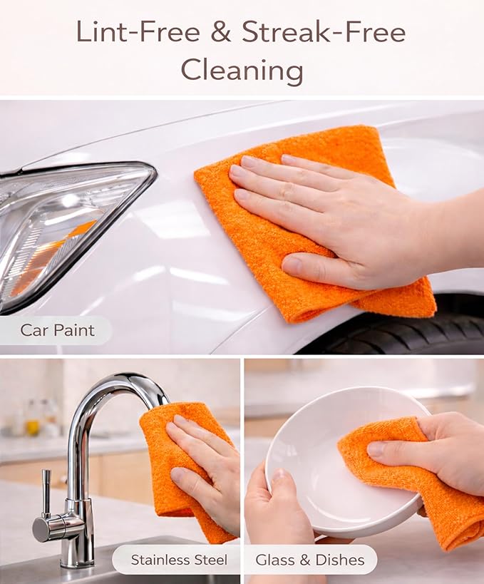 Microfiber Cleaning Cloth Roll–100 Pack, Tear Away Microfiber Towels, Reusable, Washable, Scratch-Free, Kitchen Towels for Car, Home, Kitchen, Glass, Dishes(Honey Orange)