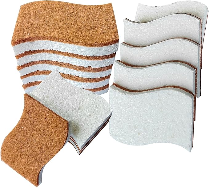 12Pcs Biodegradable Natural Kitchen Sponge - Non-Scratch Dish Sponges, Biodegradable & Compostable Cellulose with Coconut Fiber Cleaning Sponge for Kitchen, Dishes, Bathroom, Household.