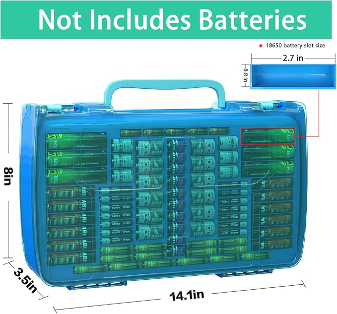 ALCYON Battery Organizer Case with Tester-Double-Sided Design for 269+ AA/AAA/C/D/9V Batteries, Portable Storage Solution for Home, Office, Workshop (Blue, Case Only)
