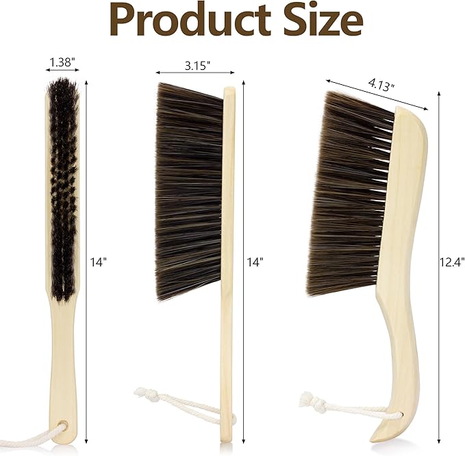 Soft Bristle Dusting Brush – Hand Broom for Gentle Cleaning on Keyboard, Furniture, Car Upholstery, Couch & Fireplace | Also Ideal for Woodworking Shop & Home Use, 2 Pack, Brown