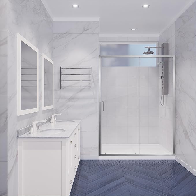ANZZI 72 x 48 inch Framed Shower Door in Polished Chrome | Halberd Water Repellent Glass Shower Door with Seal Strip Parts | Easy Glide Rollers Sliding Shower Door | SD-AZ052-01CH