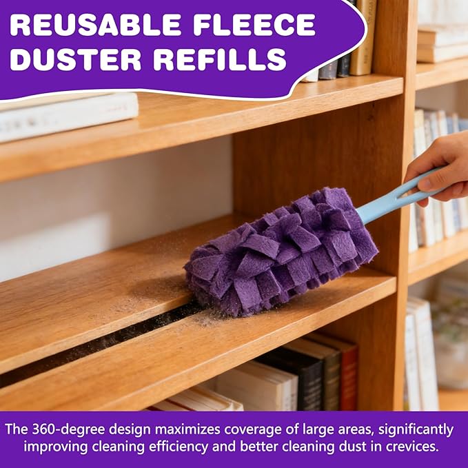 Duster Refill Reusable Fleece Duster Refills, Washable 360° Heavy Duty Dusters Refills Cleaning Pads for Home, Blinds, Car, Pet, Furniture, Fans (5 Pack-Mixed Color)