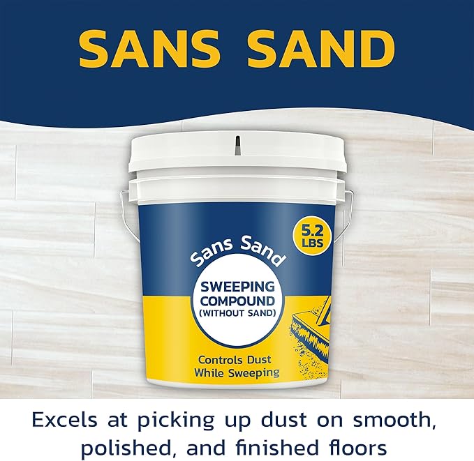 Sans Sand Gritless Sweeping Compound Without Sand – Effective Dust Control, Non Abrasive and Safe for Smooth, Finished & Polished Floors, Oil Free, Made in USA (5.2 lbs)