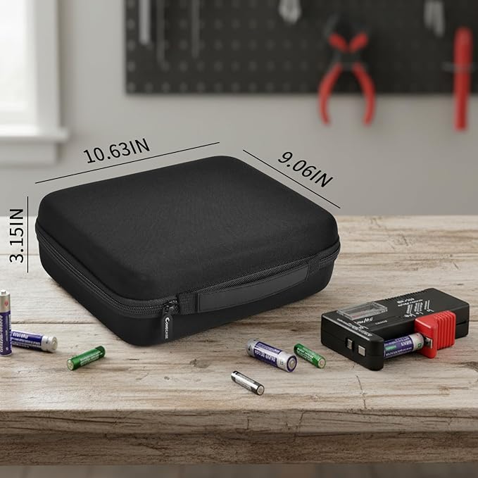 Comecase Battery Organizer Storage Box with Tester, Hard EVA Battery Case Holds 150+ AA AAA C D 9V 3V Lithium Batteries, Compact Battery Holder Carrying Bag for Home Drawer, Garage & Travel, Black