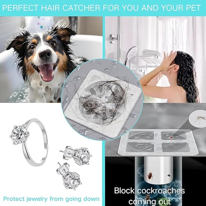 Disposable Disposable Hair Catcher Shower Drain Square Mesh Stickers,Upgrade Drain Hair Cather Sticker Filter Covers to Catch Human & Pet Hair, Fits Bathroom Shower, Kitchen Sink, Bathtub (30)
