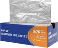 Pre-Cut Pop-Up Aluminum Foil Sheets, 9 x 10.75 Inches, 500 Sheets Bulk Pack – Disposable Foil Wraps for Sandwiches, Burritos & BBQ – Ideal for Food Service, Catering & Home Kitchen