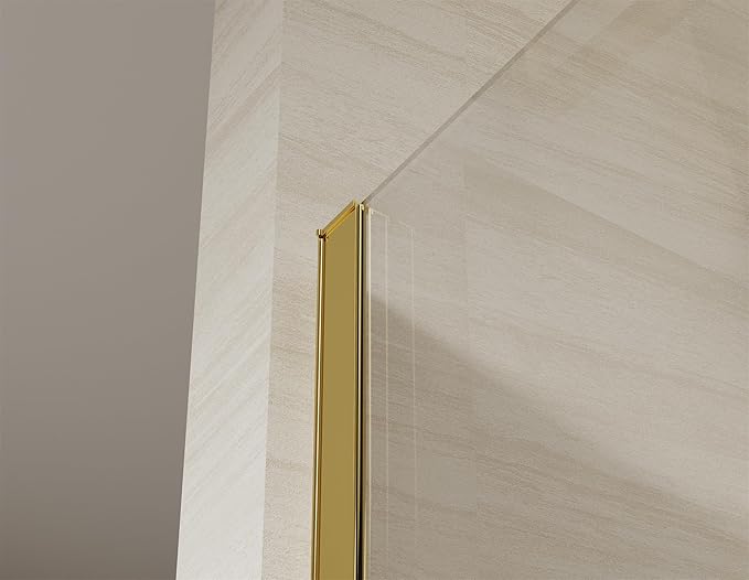 Shower Screen 36" x 76" Half Frameless Shower Wall Panel, Tempered Glass 3/8 inch, Easy to clean Coating, Fixed Glass Shower Door with Hardware (Brushed Gold)
