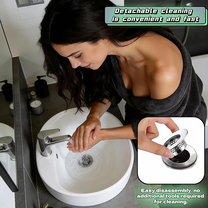 2-Pack Stainless Steel Drain Filter for Bathtub, Shower & Sink – 1.97” Universal Hair Catcher, Clog Preventer for Tub, Floor Drain, Bathroom Sink, Kitchen Sink – Easy Clean, Fast Flow, Odor & Guard