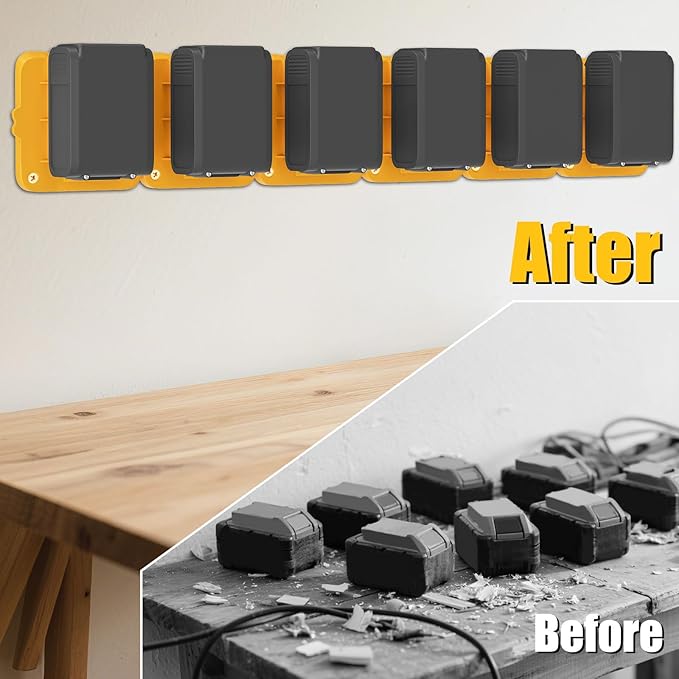 6 Pack Battery Mount Holder Compatible for Dewalt 20V 60V Battery Holder Fit for DCB200 DCB203 DCB206 Batteries Wall, Work Van, Shelf, Toolbox