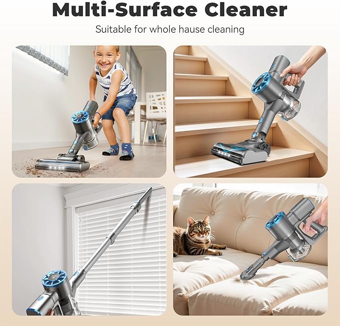 Vazone Cordless Stick Vacuum Cleaner with Self-Standing, 8-in-1 Vacuum Cleaners for Home, Lightweight Powerful Vacuum with LED Screen, Rechargeable Vacuum for Carpet, Pet Hair, Hardwood Floors