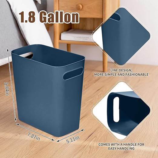 Platic Trash Can - Small Waste basketbin - 1.8 Gallon- for Office,Home,Bathroom,Kitchen - Blue