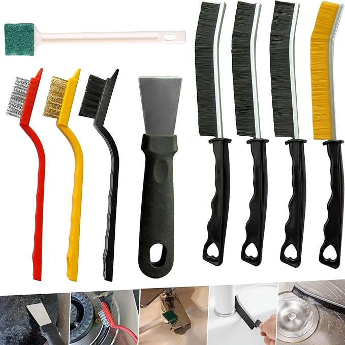 9Pcs Crevice Cleaning Brush Set,Hard Bristle Cleaning Brushes for Fan Blades, Screen Mesh, Floor, Appliance Gaps
