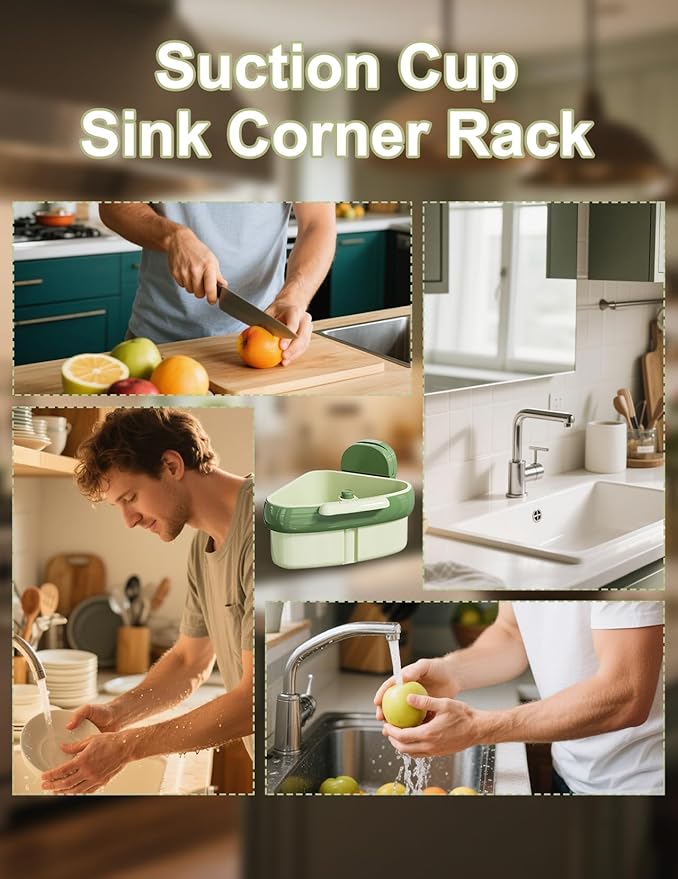 Suction Cup Sink Corner Rack Corner Sink Strainer Triangle Food Waste Catcher Press-to-Dump Drain Basket for Kitchen Sinks