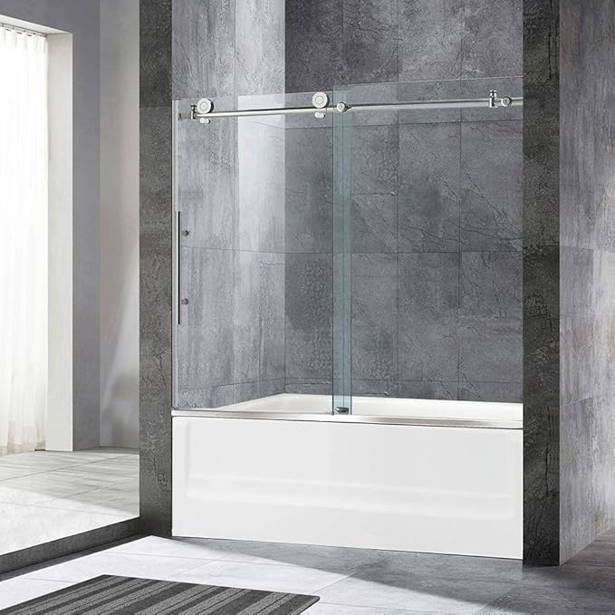 WOODBRIDGE MBSDC6062-C Frameless Sliding Glass Tub Door | 56"-60"W x 62"H | Chrome Finish