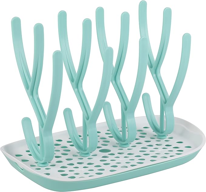 Baby Bottle Drying Rack Space Saving Countertop Baby Bottle Holder, Drying Rack for Baby Bottles Accessories - Stores Up to 12 Bottles, Dishwasher Safe (Aqua)