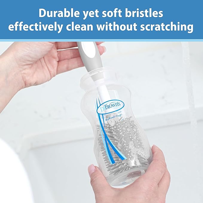 Dr. Brown's Soft Touch No Scratch Baby Bottle Cleaning Brush, Nipple Cleaner and Suction Cup Base for Easy Storage, BPA-Free, Blue, 12-Pack