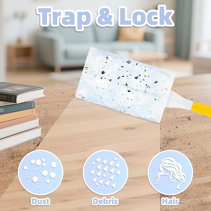 Heavy Duty Dusters Refills, Disposable Dusters Kit Compatible with Swiffer Handles, Multisurface Dusters+1 Extended Handle +1 Handle (Blue, 180°)