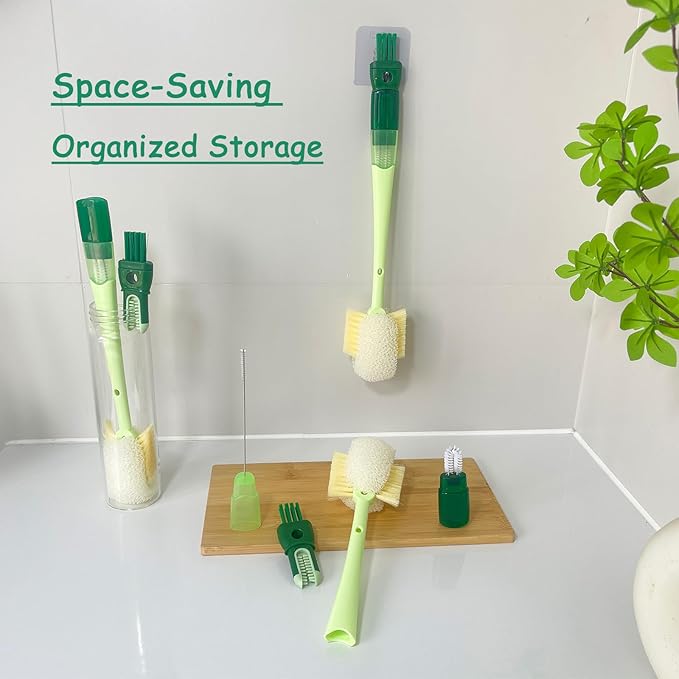 5 in 1 Bottle Cleaning Brush Set, Multifunctional Cleaning Brushes, 5 in 1 Bottle Brush, Cup Lid Clean Brushes, Straw Cleaner, Detail for Baby Bottle Nipple, 2 Pack Set