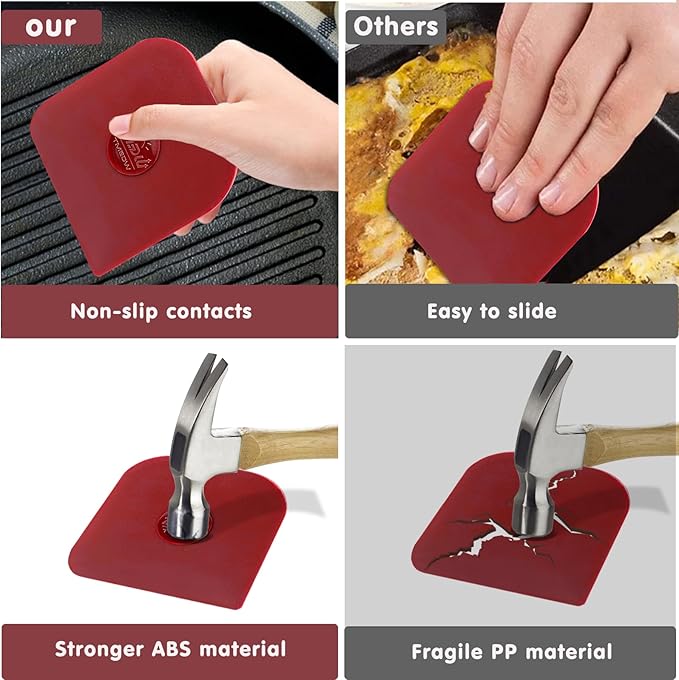 Pan Scraper, 10 Pcs Pot Scraper, Pan Scraper Plastic, Multifunctional Scraper Tool for Kitchen, Non-Slip, Food Safe, High Heat Resistant-Red
