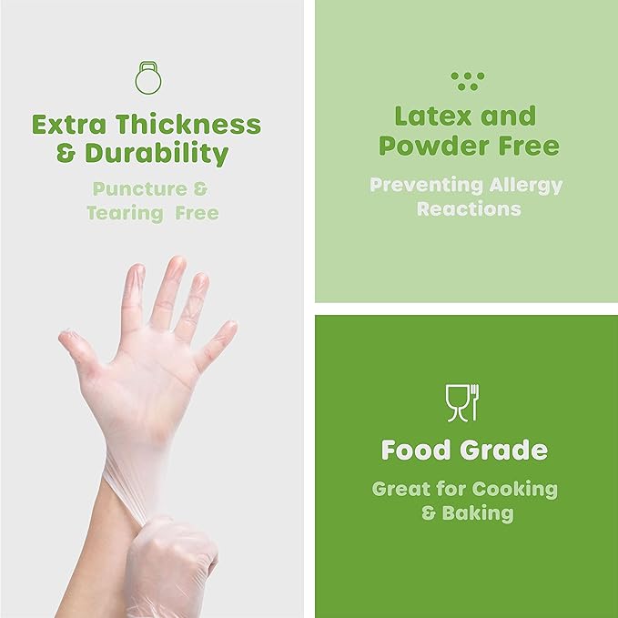 GUSTO Disposable Vinyl Gloves – Clear, Latex-Free, Powder-Free, BPA-Free – Safe for Food Handling, Cooking & Cleaning