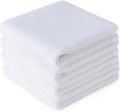 BOOMIBOO 4-Pack Dish Towels, 100% Cotton Waffle Weave, Ultra Soft Absorbent, Quick Drying, White, 13x28 Inches