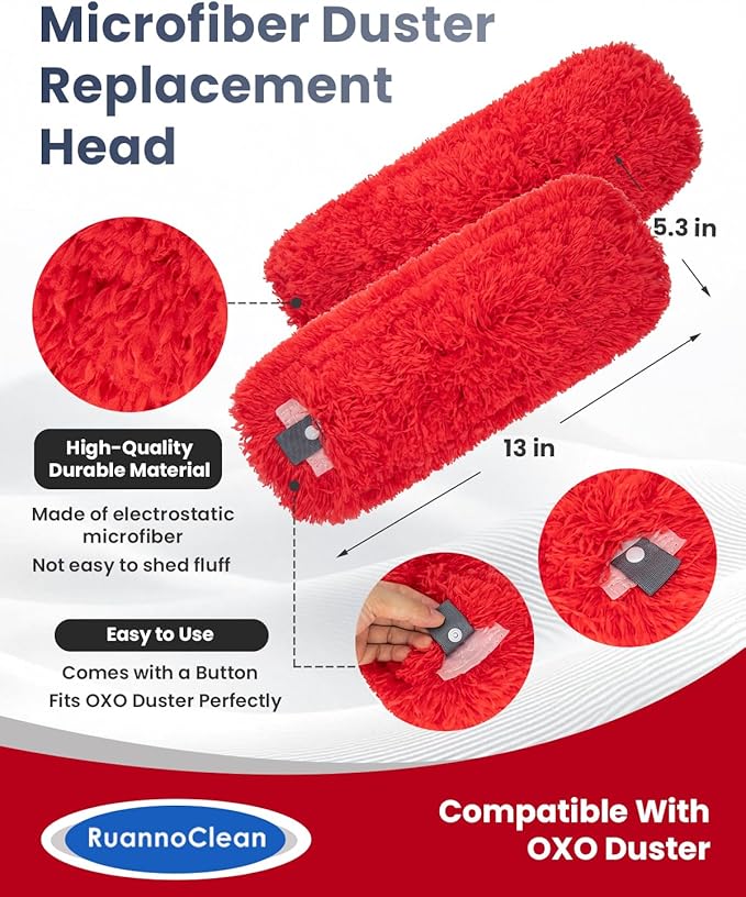 Microfiber Duster Refills Compatible with OXO Good Grips Hand Duster, Reusable Dusters Refill Washable Head Replacement for OXO Extendable Dusters for Cleaning -4 Pack, Red
