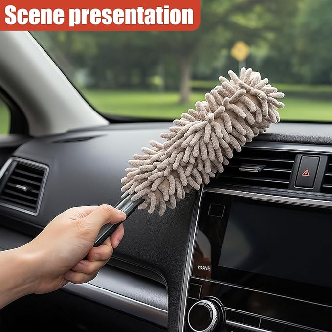 Car Interior Duster, No Scratch Microfiber Cleaning Brush with Comfortable Handle, Universal Auto Detailing Cleaning Supplies for Vehicle Home Office (Camel)