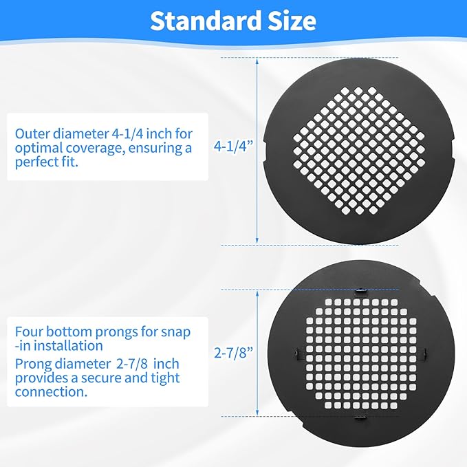 Shower Drain Cover, Shower Drain Hair Catcher Snap-in Replacement Strainer, Matt Black Round Grate, Drain Protector Designed for 4.25" D Standard Round Shower Drains