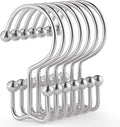 Goowin Shower Curtain Hooks, 12 Pcs Shower Curtain Rings, Durable Rust Proof Silver Shower Curtain Hooks, Shower Rings for Curtain, Double Glide Shower Hooks for Shower Curtain Rods, Chrome