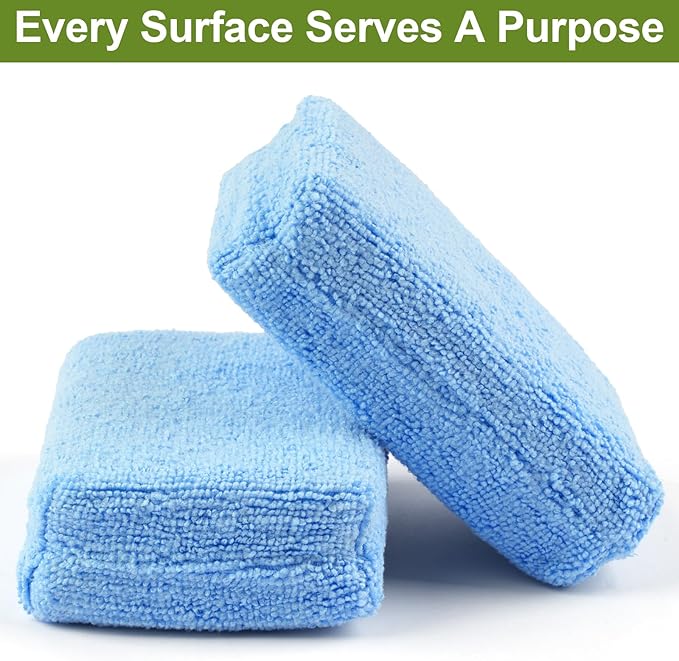 16 PCS Microfiber Applicator Pad, 4.7"x3.1" Scratch-Free Foam Buffing Scrub Pads, Car Wash Sponges for Effortless Detail Polishing, Waxing, Tire Shining, Interior Cleaning, Scrubbing (Blue)
