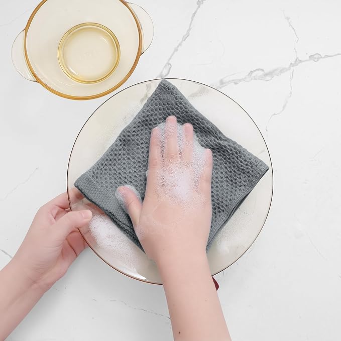 Homaxy 100% Cotton Waffle Weave Kitchen Dish Cloths, 4-Pack Ultra Soft Absorbent Dish Towels, Quick Drying Dish Rags, 12 x 12 Inches, Grey