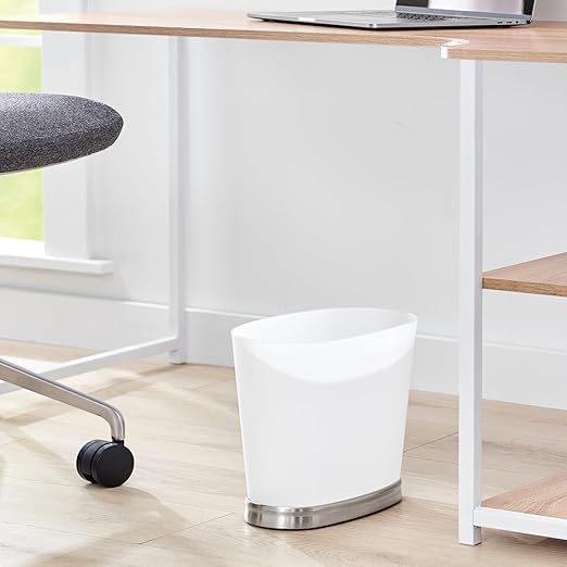 iDesign Slim Bathroom Trash Can, Small Plastic Garbage Can for Bedroom, Office, Desk, or Dorm, 2-Pack, Frost/Brushed