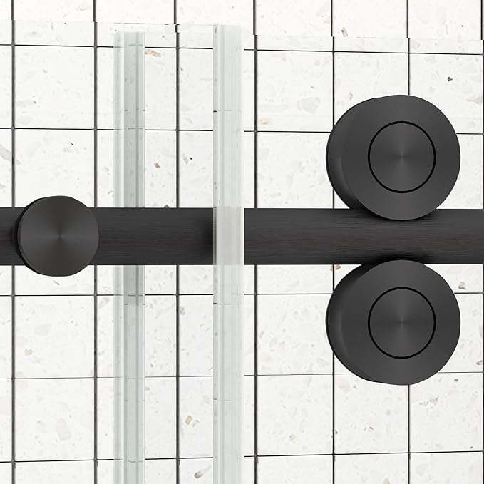 Sunrosa 60" W x 76" H Frameless Shower Door, Sliding Shower Door with Handle, Glass Shower Door with 5/16" (8 mm) Clear SGCC Tempered Glass, Matte Black