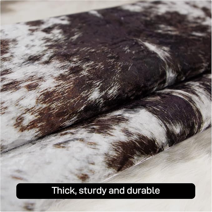 MACEVIA Faux Cowhide Gold Print Rug Cute Cow Print Rug Area Rug Nice Western Decor for Living Room Bedroom Non-Slip 93.6" L x 71.8" W(7.8ft x 5.9ft)