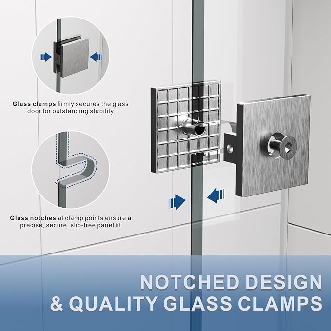39" W ×80" H Shower Glass Panel, Frameless Fixed Glass Shower Panel with Clamps, 3/8" (10mm) Thick Clear Certified Tempered Shower Door, Bathroom Shower Screen in Space Gray UKH07B2-39X80-SG