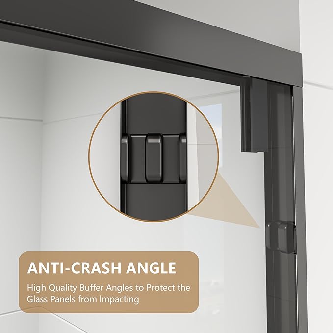 RFN 44-48" W x 76" H Semi-Frameless Bypass Double Sliding Shower Door, 1/4" (6 mm) Easy-to-Clean Treated Clear Tempered SGCC Glass,Bathroom Door(Matte Black, 44-48" W*76" H)