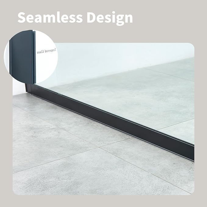 Shower Screen 36" x 76" Half Frameless Shower Wall Panel, Tempered Glass 3/8 inch, Easy to clean Coating, Fixed Glass Shower Door with Hardware (Matte Black with Towel Bar, 36" W X 76" H)
