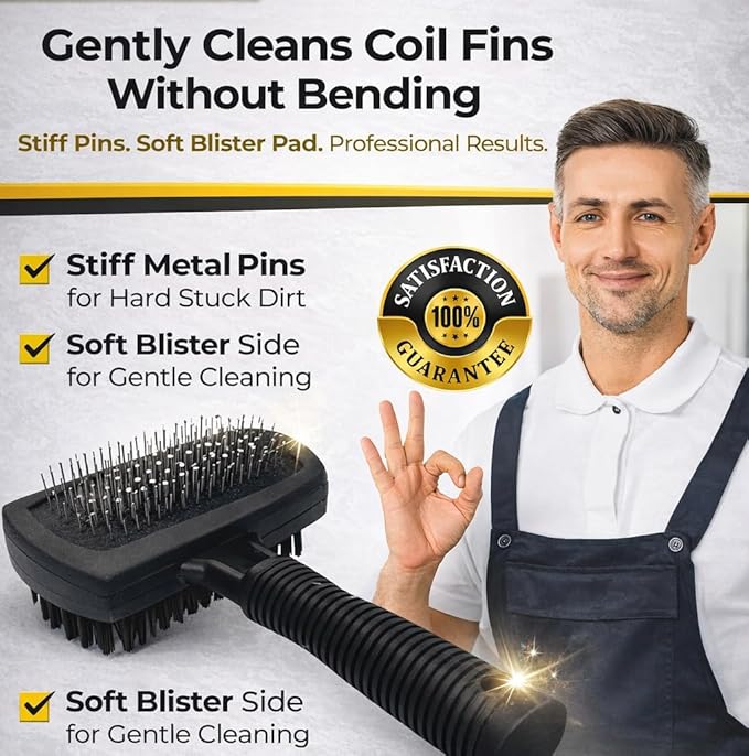 XCEL AC Coil Cleaning Brush & Fin Cleaner Comb – Double-Sided Air Conditioner Coil Brush for Evaporator & Condenser, Stainless Steel Pins, Safe for AC Fins, Heavy Duty HVAC Coil Cleaner Tool