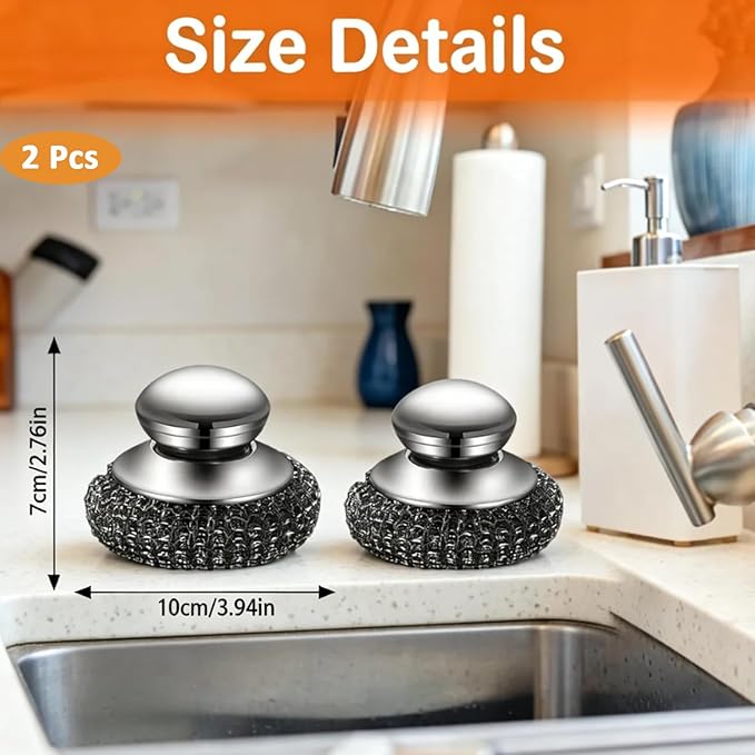 2Pcs Stainless Steel Wool Scrubber, Scrubbing Scouring Pad, Steel Wool Scrubber for Kitchens, Bathroom and Kitchen Pots, Pans, Sink