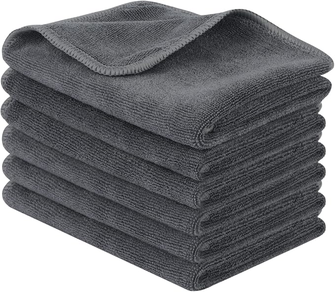 SINLAND Microfiber Cleaning Cloth Ultra Absorbent Softer Towel Reusable Cloth No Streak Lintless Cleaning Clothes for Home, Kitchen, Car, Window Use 12x12 Inch Slate Grey 6 Pack